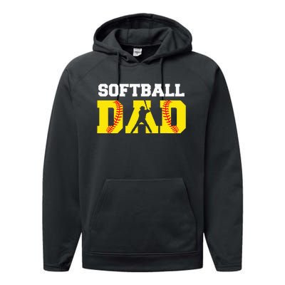 Dad Softball Apparel Yellow Softball Dad Performance Fleece Hoodie