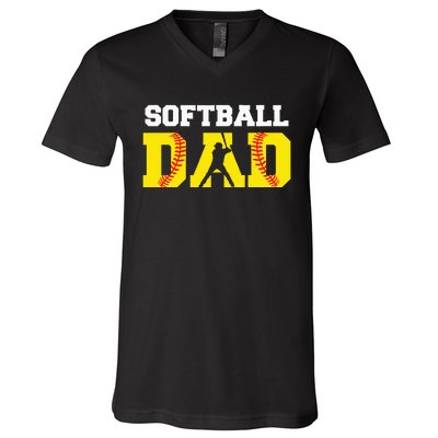 Dad Softball Apparel Yellow Softball Dad V-Neck T-Shirt