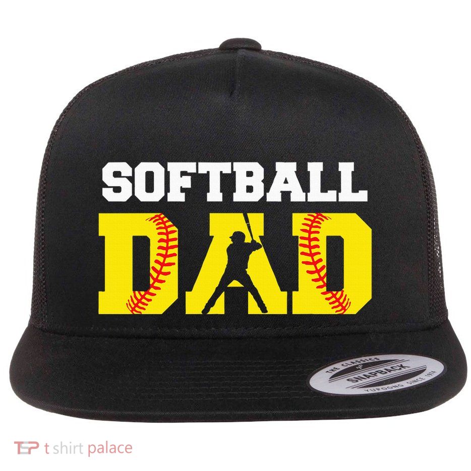 Dad Softball Apparel Yellow Softball Dad Flat Bill Trucker Hat