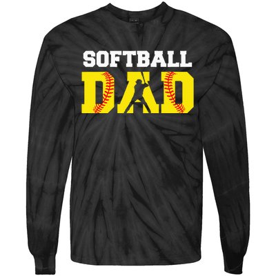 Dad Softball Apparel Yellow Softball Dad Tie-Dye Long Sleeve Shirt