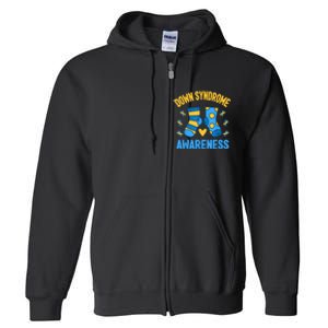 Down Syndrome Awareness  Socks T21 Blue Yellow Ribbon Full Zip Hoodie