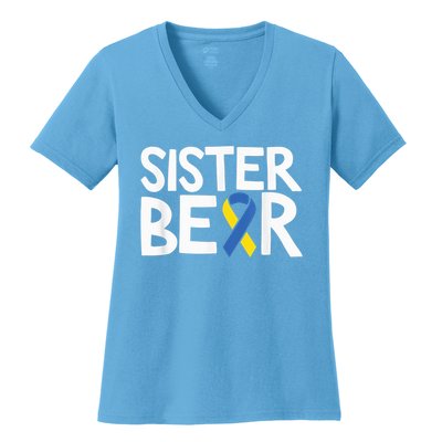 Down Syndrome Awareness T21 Day Sister Bear Women's V-Neck T-Shirt