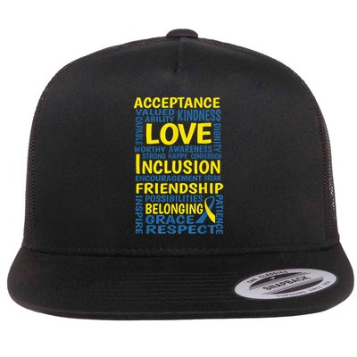 Down Syndrome Awareness T21 Day Love Inclusion Friendship Belonging Flat Bill Trucker Hat
