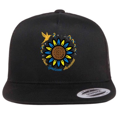 Down Syndrome Awareness T21 Day Sunflower and Bird Flat Bill Trucker Hat