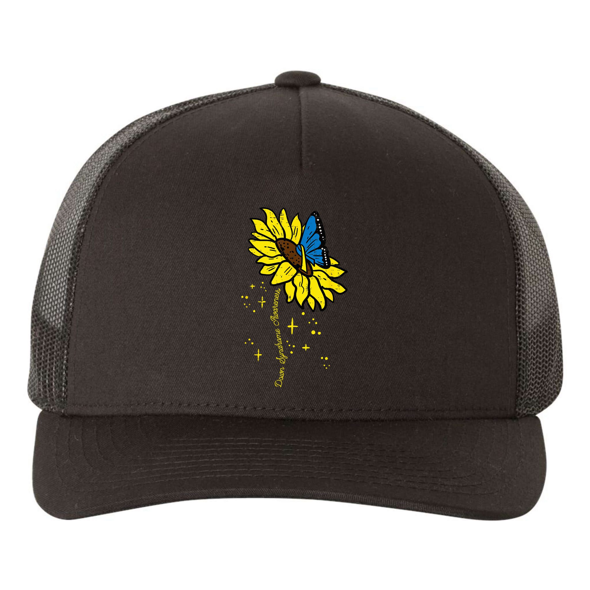 Down Syndrome Awareness Sunflower Butterfly Yupoong Adult 5-Panel Trucker Hat
