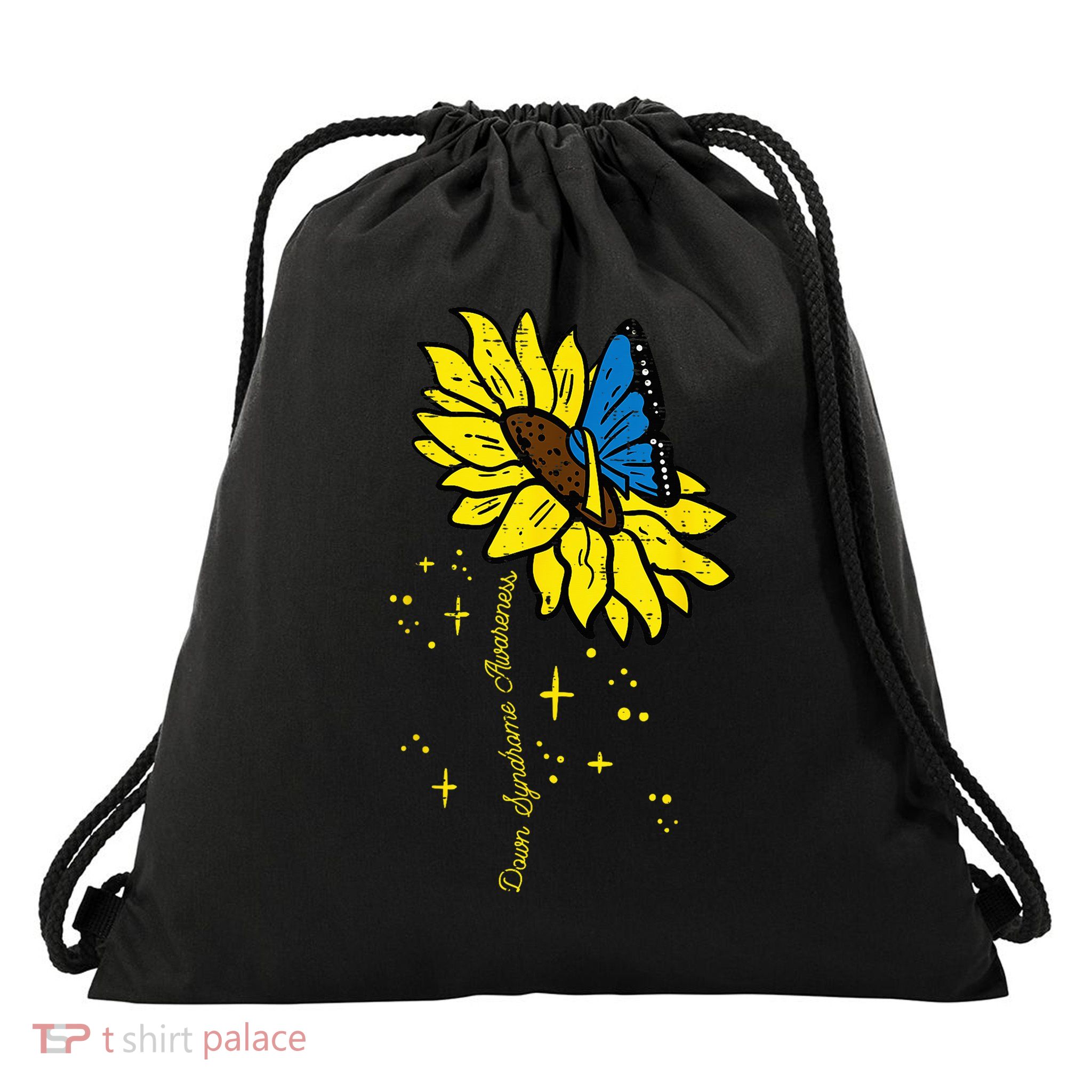 Down Syndrome Awareness Sunflower Butterfly Drawstring Bag