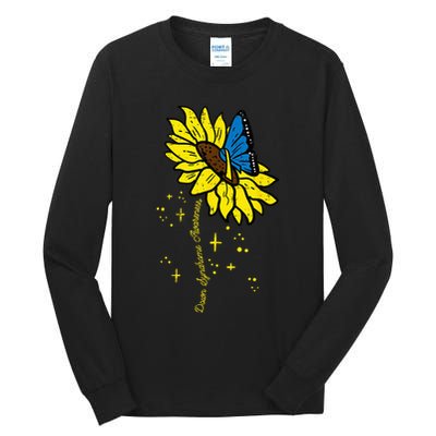Down Syndrome Awareness Sunflower Butterfly Tall Long Sleeve T-Shirt