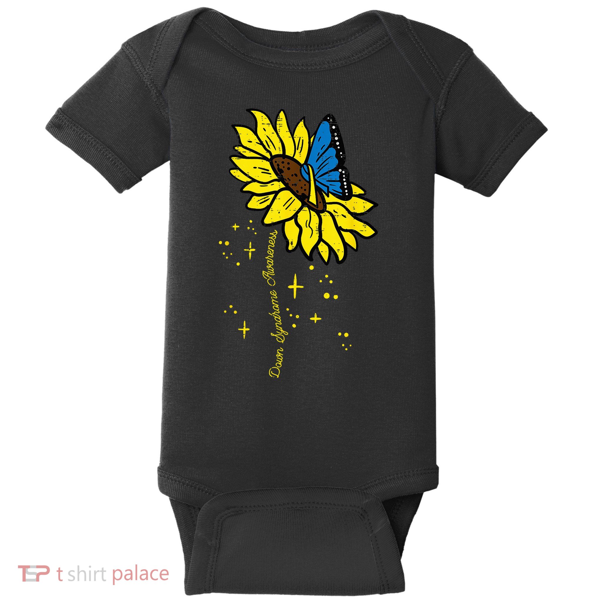 Down Syndrome Awareness Sunflower Butterfly Baby Bodysuit
