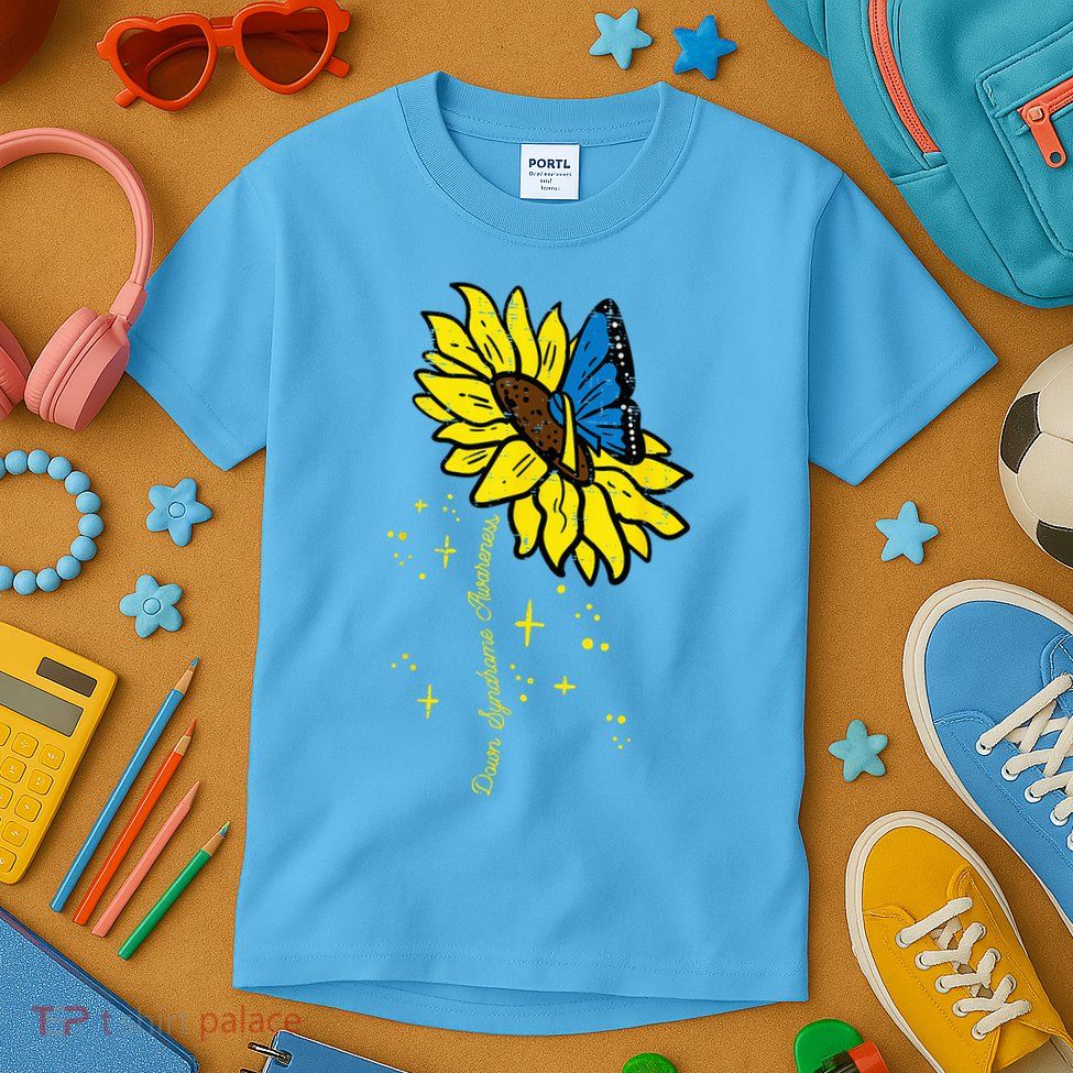 Down Syndrome Awareness Sunflower Butterfly Kids T-Shirt
