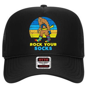 Down Syndrome Bigfoot Rock Your Socks Awareness Sasquatch High Crown Mesh Back Trucker Hat