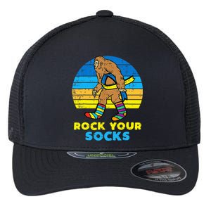 Down Syndrome Bigfoot Rock Your Socks Awareness Sasquatch Flexfit Unipanel Trucker Cap