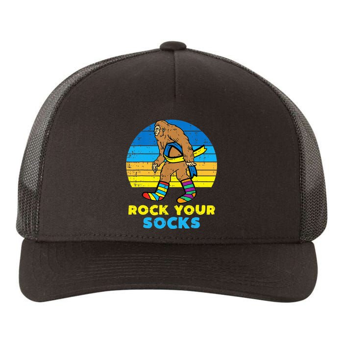 Down Syndrome Bigfoot Rock Your Socks Awareness Sasquatch Yupoong Adult 5-Panel Trucker Hat