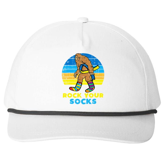 Down Syndrome Bigfoot Rock Your Socks Awareness Sasquatch Snapback Five-Panel Rope Hat