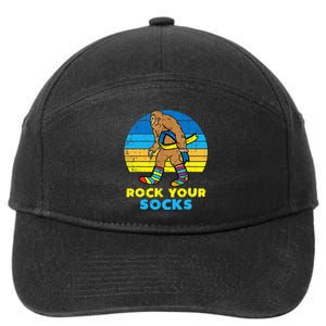 Down Syndrome Bigfoot Rock Your Socks Awareness Sasquatch 7-Panel Snapback Hat