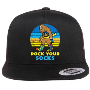 Down Syndrome Bigfoot Rock Your Socks Awareness Sasquatch Flat Bill Trucker Hat