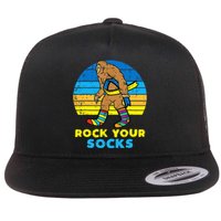 Down Syndrome Bigfoot Rock Your Socks Awareness Sasquatch Flat Bill Trucker Hat