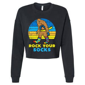 Down Syndrome Bigfoot Rock Your Socks Awareness Sasquatch Cropped Pullover Crew