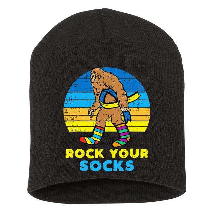 Down Syndrome Bigfoot Rock Your Socks Awareness Sasquatch Short Acrylic Beanie