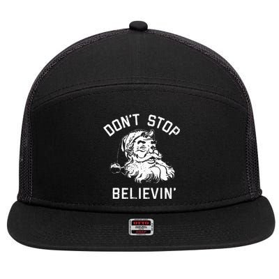 Don't Stop Believing Christmas Vintage Santa Winter Funny 7 Panel Mesh Trucker Snapback Hat