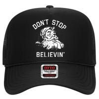 Don't Stop Believing Christmas Vintage Santa Winter Funny High Crown Mesh Back Trucker Hat