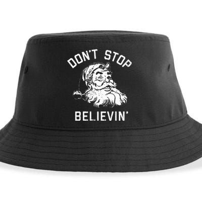 Don't Stop Believing Christmas Vintage Santa Winter Funny Sustainable Bucket Hat