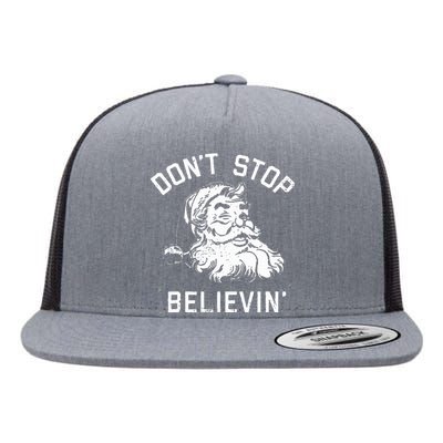 Don't Stop Believing Christmas Vintage Santa Winter Funny Flat Bill Trucker Hat