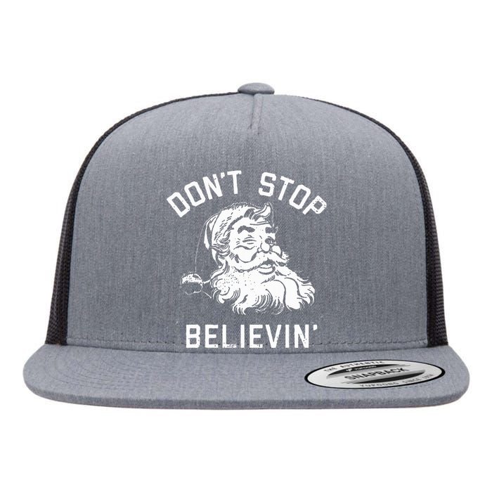 Don't Stop Believing Christmas Vintage Santa Winter Funny Flat Bill Trucker Hat