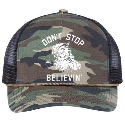 Don't Stop Believing Christmas Vintage Santa Winter Funny Retro Rope Trucker Hat Cap