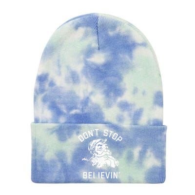 Don't Stop Believing Christmas Vintage Santa Winter Funny Tie Dye 12in Knit Beanie