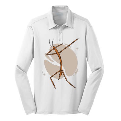 Dabbing Stick Bug Silk Touch Performance Long Sleeve Polo