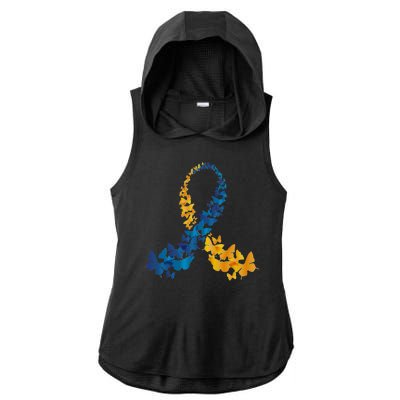 Down Syndrome Butterfly Awareness Ladies PosiCharge Tri-Blend Wicking Draft Hoodie Tank