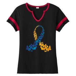 Down Syndrome Butterfly Awareness Ladies Halftime Notch Neck Tee