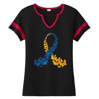 Down Syndrome Butterfly Awareness Ladies Halftime Notch Neck Tee