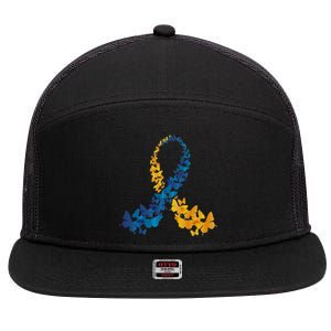 Down Syndrome Butterfly Awareness 7 Panel Mesh Trucker Snapback Hat