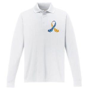 Down Syndrome Butterfly Awareness Performance Long Sleeve Polo