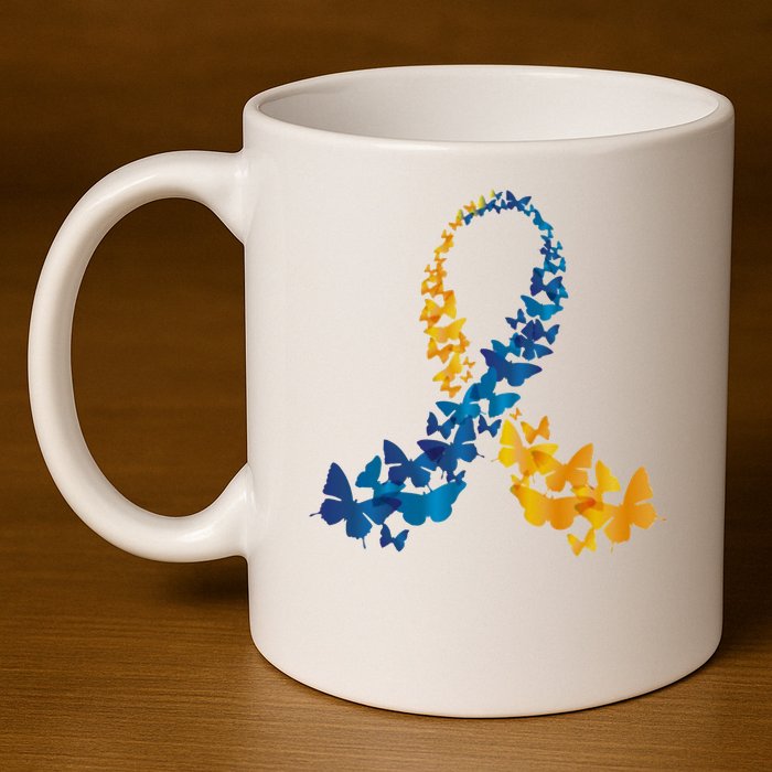 Down Syndrome Butterfly Awareness 11oz C Handle Ceramic Mug