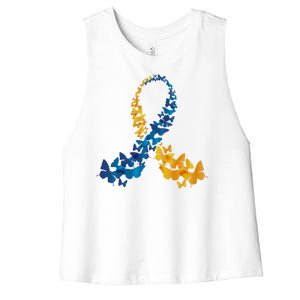 Down Syndrome Butterfly Awareness Women's Racerback Cropped Tank