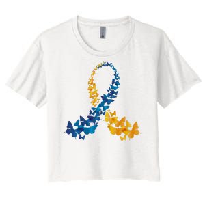 Down Syndrome Butterfly Awareness Women's Crop Top Tee