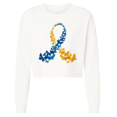 Down Syndrome Butterfly Awareness Cropped Pullover Crew