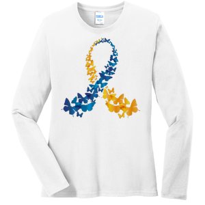 Down Syndrome Butterfly Awareness Ladies Long Sleeve Shirt