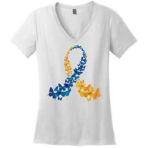 Down Syndrome Butterfly Awareness Women's V-Neck T-Shirt