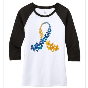 Down Syndrome Butterfly Awareness Women's Tri-Blend 3/4-Sleeve Raglan Shirt