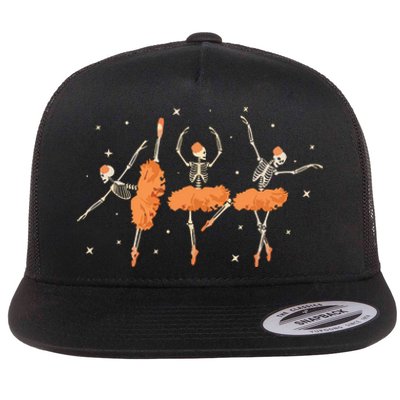 Dancing Skeleton Ballerina Ballet Dance Halloween Women Girl Sweat Flat Bill Trucker Hat