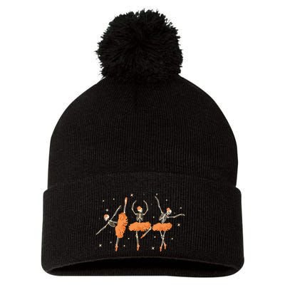Dancing Skeleton Ballerina Ballet Dance Halloween Women Girl Sweat Pom Pom 12in Knit Beanie