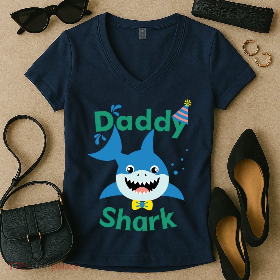 Daddy Shark Birthday Party Matching Family Women's V-Neck T-Shirt