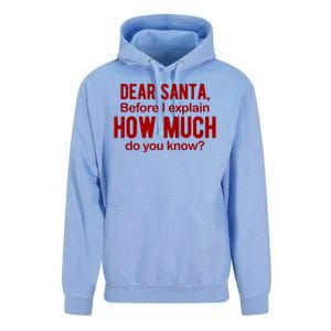 Dear Santa Before I Explain How Much Do You Know Funny Christmas Unisex Surf Hoodie