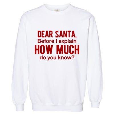 Dear Santa Before I Explain How Much Do You Know Funny Christmas Garment-Dyed Sweatshirt