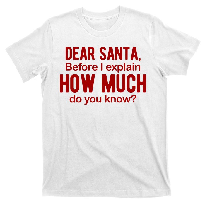 Dear Santa Before I Explain How Much Do You Know Funny Christmas T-Shirt