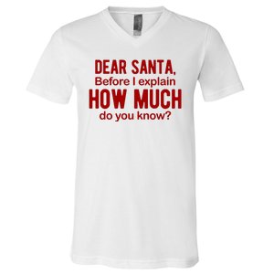 Dear Santa Before I Explain How Much Do You Know Funny Christmas V-Neck T-Shirt