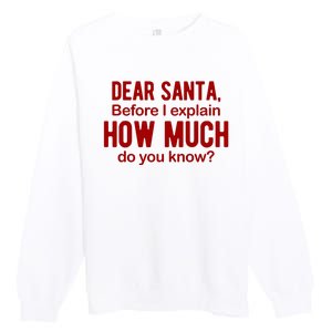 Dear Santa Before I Explain How Much Do You Know Funny Christmas Premium Crewneck Sweatshirt